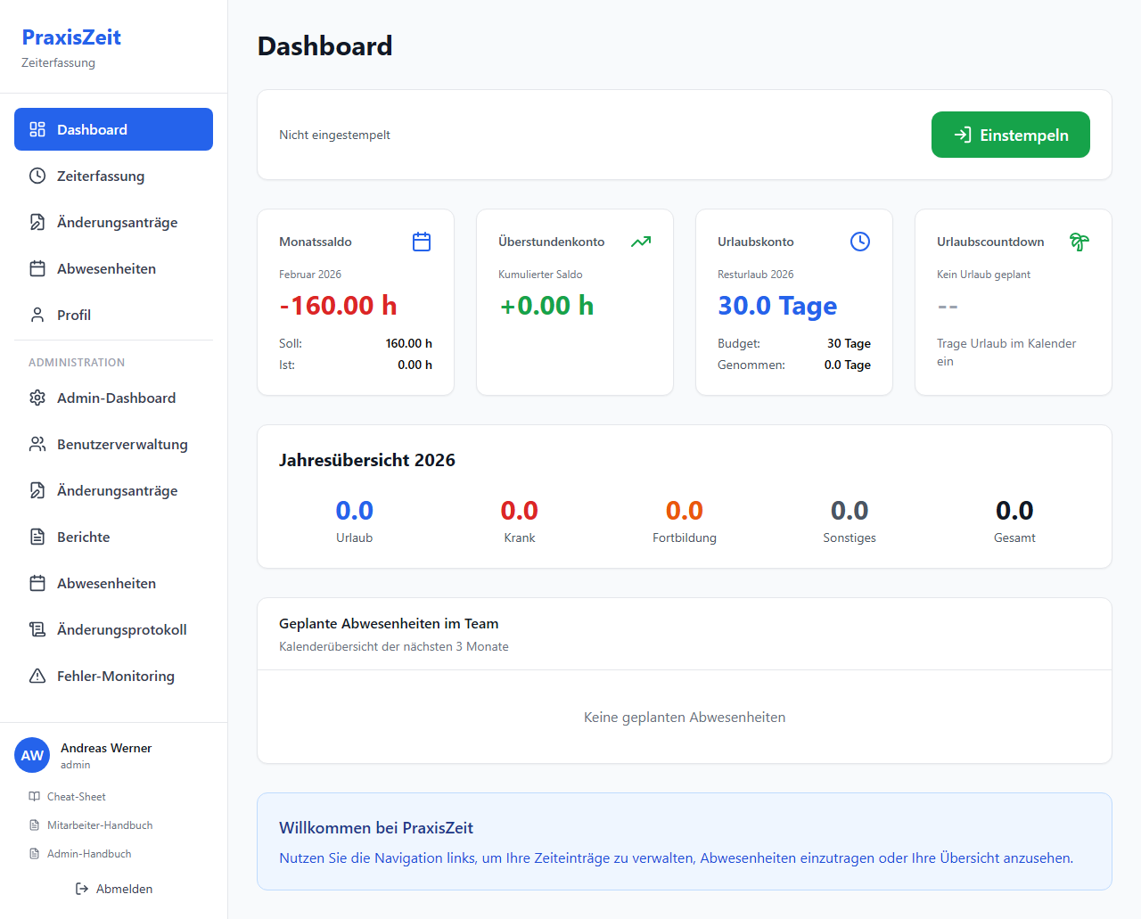 Admin-Dashboard mit Team-Übersicht