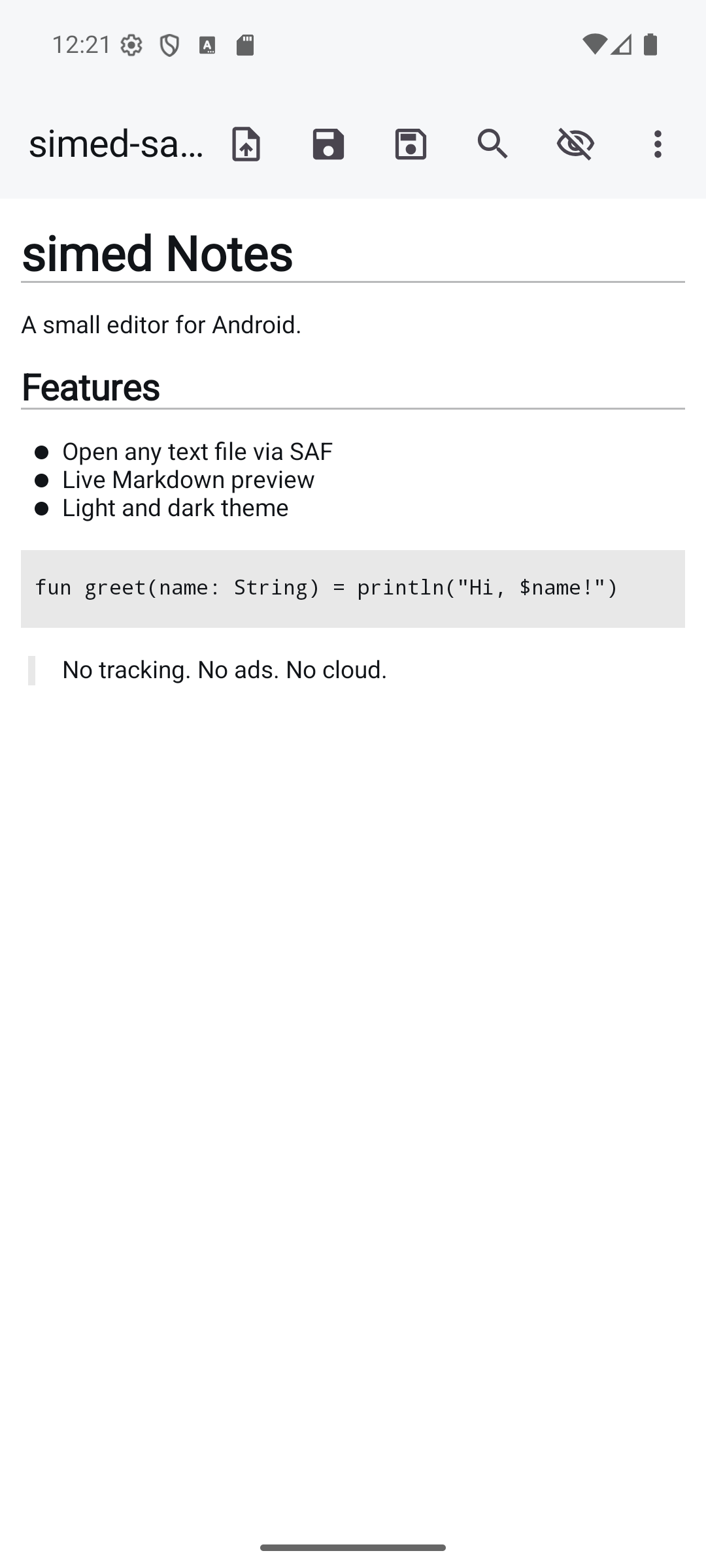simed Markdown-Vorschau im hellen Theme
