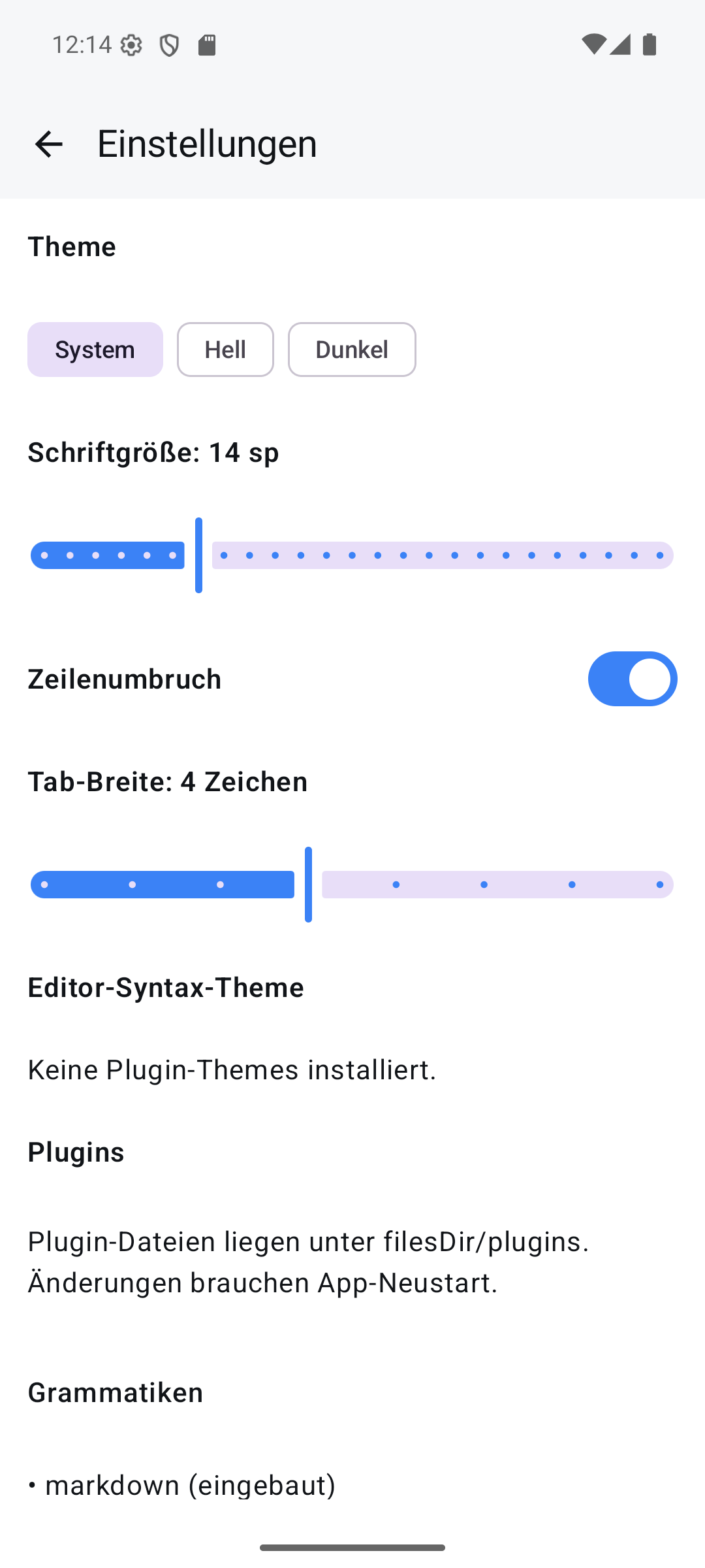 simed Einstellungs-Bildschirm im hellen Theme
