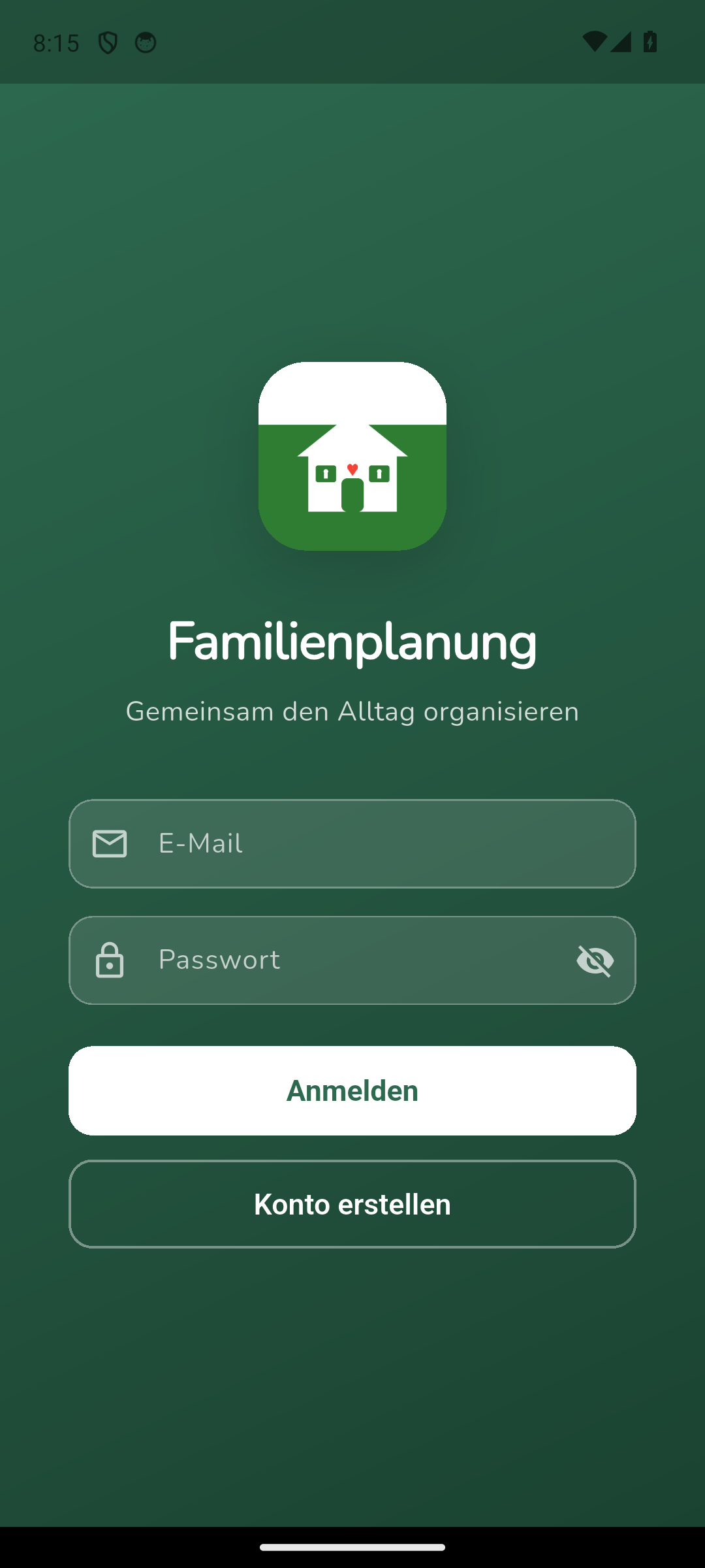 Login-Bildschirm der App Familienplanung