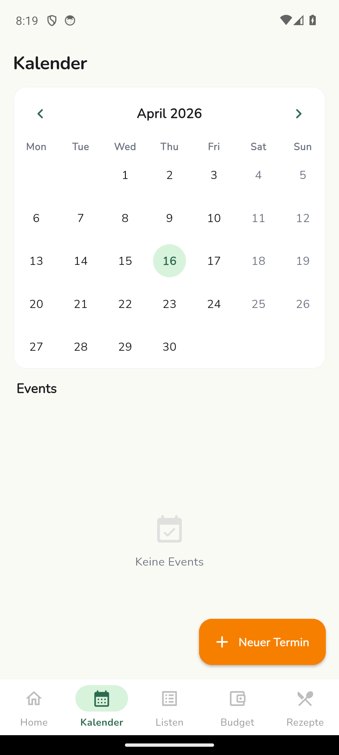 Kalender mit Terminen und Geburtstagen